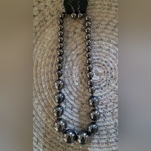 Gun Metal Gray Chunky Bead Necklace and Earring Set
